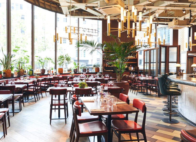 Contemporary restaurant interior with table settings